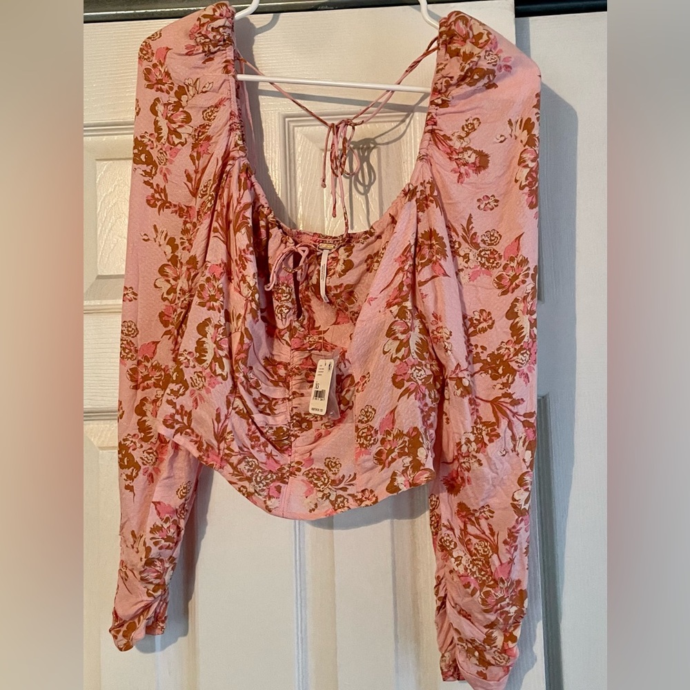 Free People Hillary Printed Top in Pink Combo NWT - Picture 2 of 7